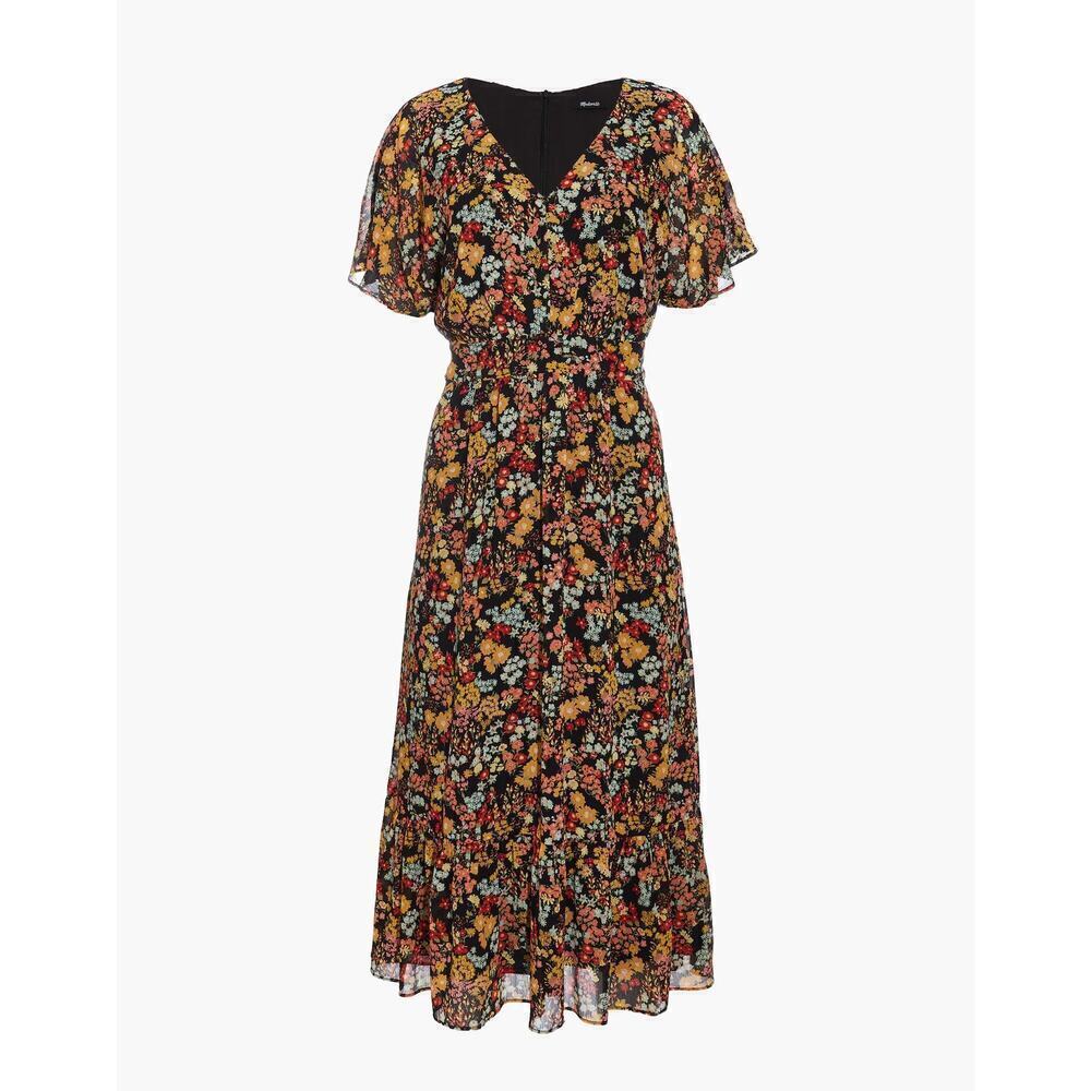 MADEWELL Dolman-Sleeve Ruffle-Hem Midi Dress in Flower Garden Size 4